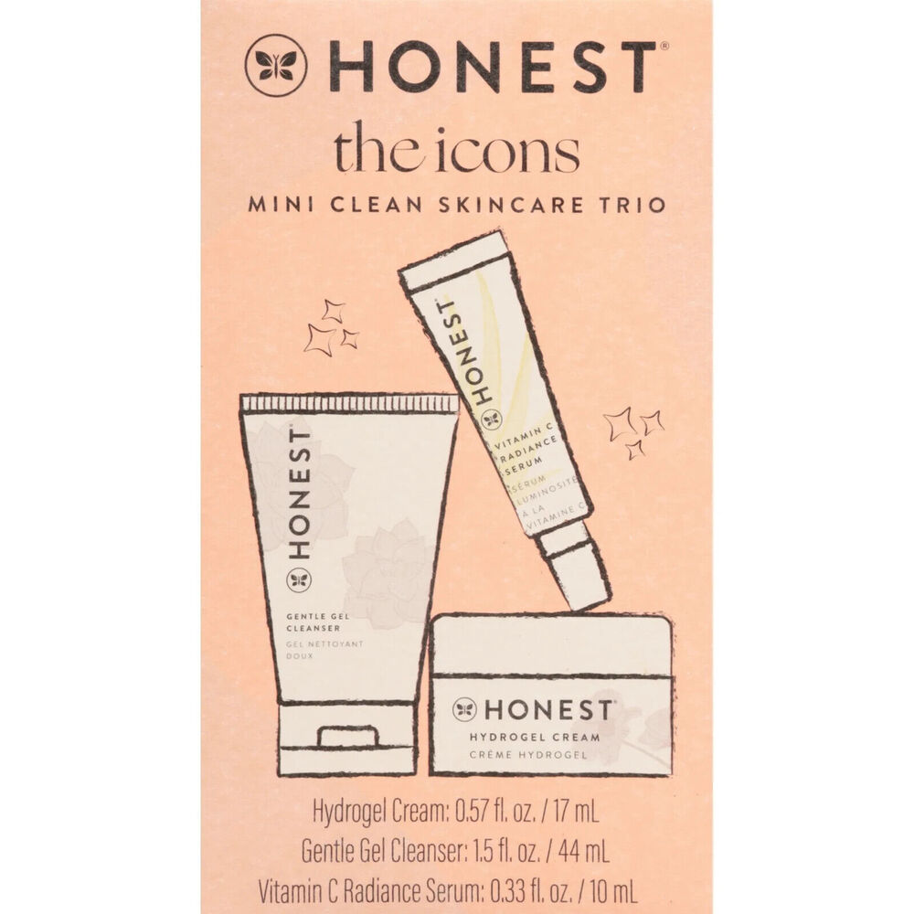 Honest Beauty The Icons Skincare Trio | Mini Hydrogel Cream, Gentle Gel Cleanser